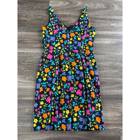 WOMENS FLORAL COLORFUL DRESS SIZE 4 LINEN SLEEVELESS CASUAL SPRING PARTY - Picture 3 of 8